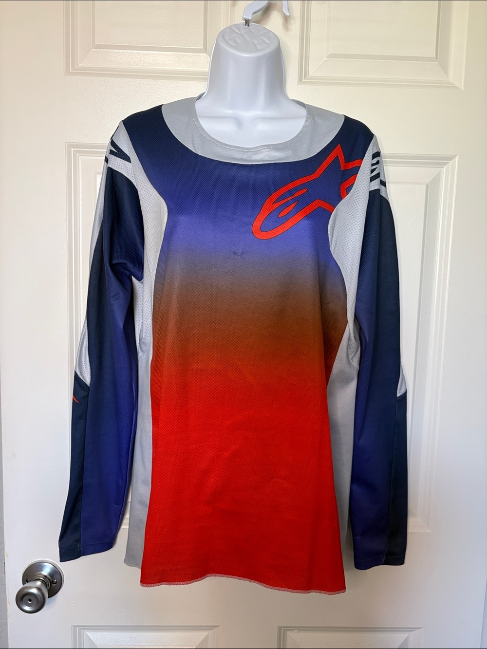 Alpinestars Navy, Gray & Red Gradient Motocross Jersey Few Snags Size Small